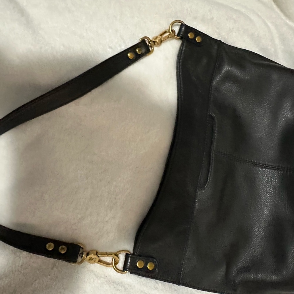 HOBO Black Leather Shoulder Bag with Gold Accents